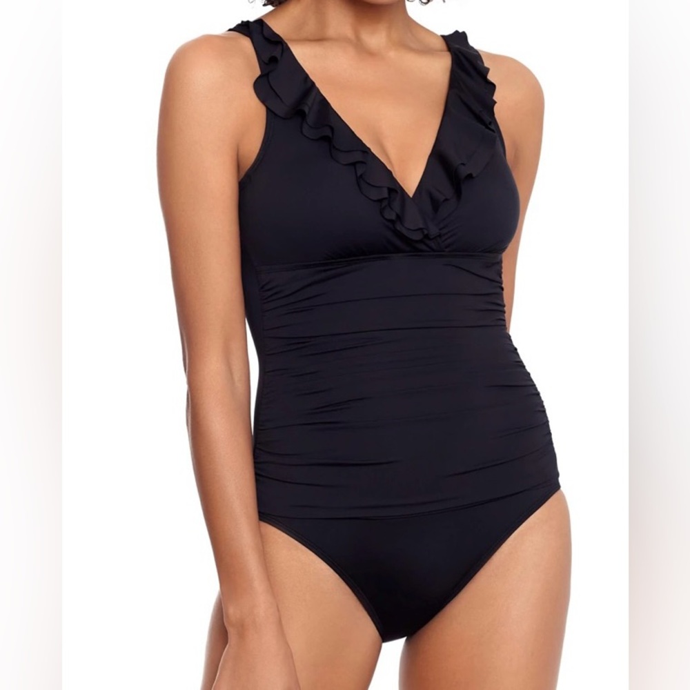 Ralph Lauren Black Ruffled One Piece Swimsuit - size 14
